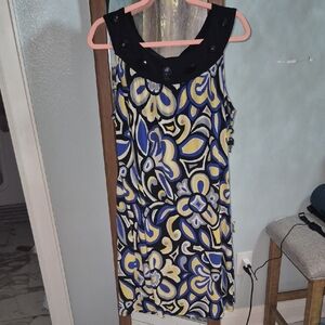 Enfocus Studio Black and Blue Floral Midi Dress